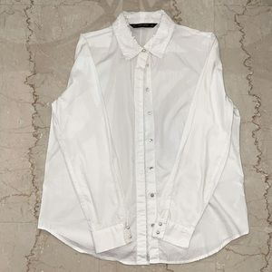 Zara Lace Button-down Longsleeve Top with Pearl details